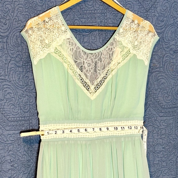 Champagne & Strawberry Dress, Aqua & Lace, Maxi Length, Grecian, Size Medium - Picture 4 of 9
